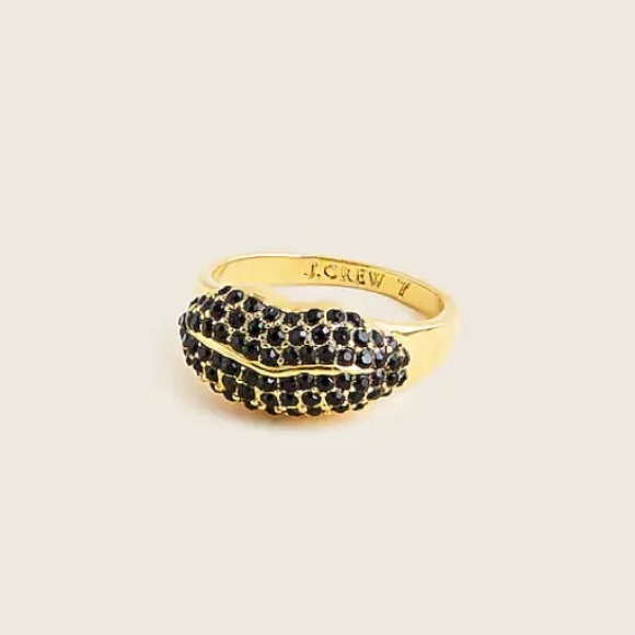 J. Crew Black Pave Kiss Ring Gold Tone - Picture 1 of 4